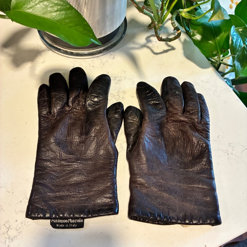 Antonio Murolo Gloves 7 Dark Brown Leather Wool Lined Italy Classic Quiet Luxury
